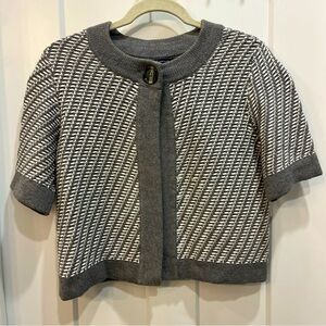 Anne Klein‎ Women’s Gray White Patterned Sweater Cardigan One Button Size Small